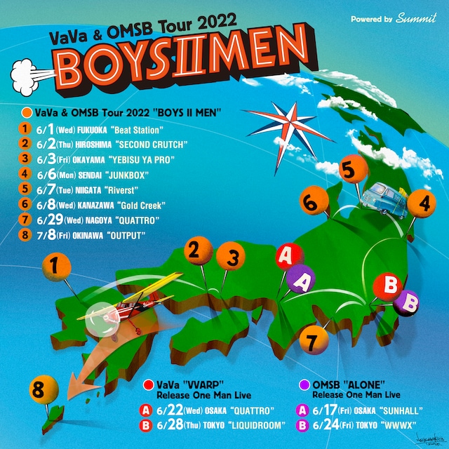 「VaVa & OMSB Tour 2022 "BOYS II MEN"」ツアーマップ