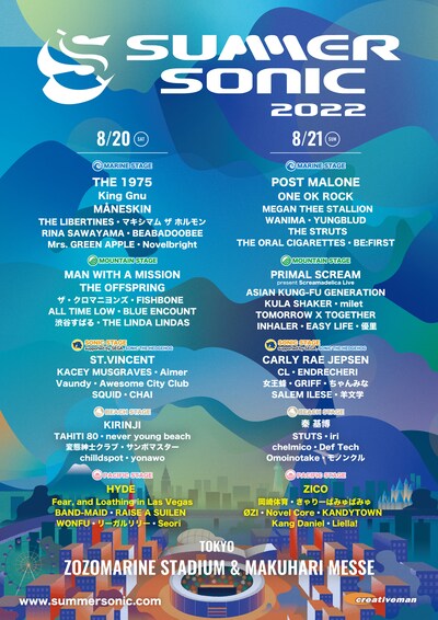 「SUMMER SONIC 2022」幕張公演ラインナップ