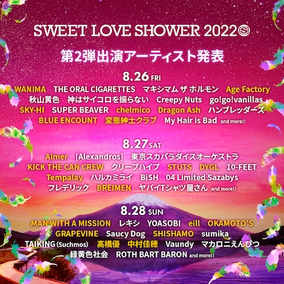 「SWEET LOVE SHOWER 2022」出演アーティスト第2弾告知ビジュアル