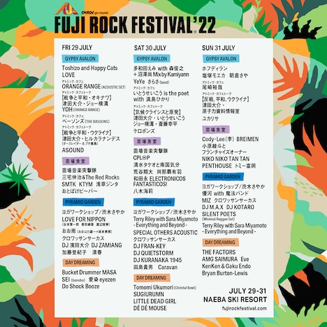 「FUJI ROCK FESTIVAL '22」出演者告知ビジュアル