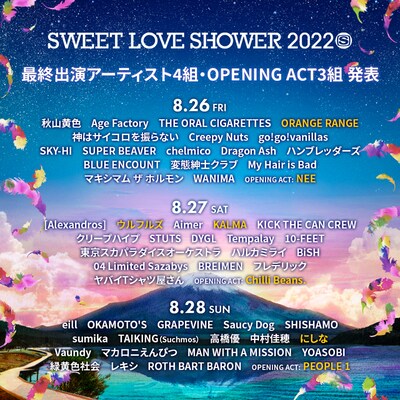 「SWEET LOVE SHOWER 2022」出演アーティスト告知ビジュアル