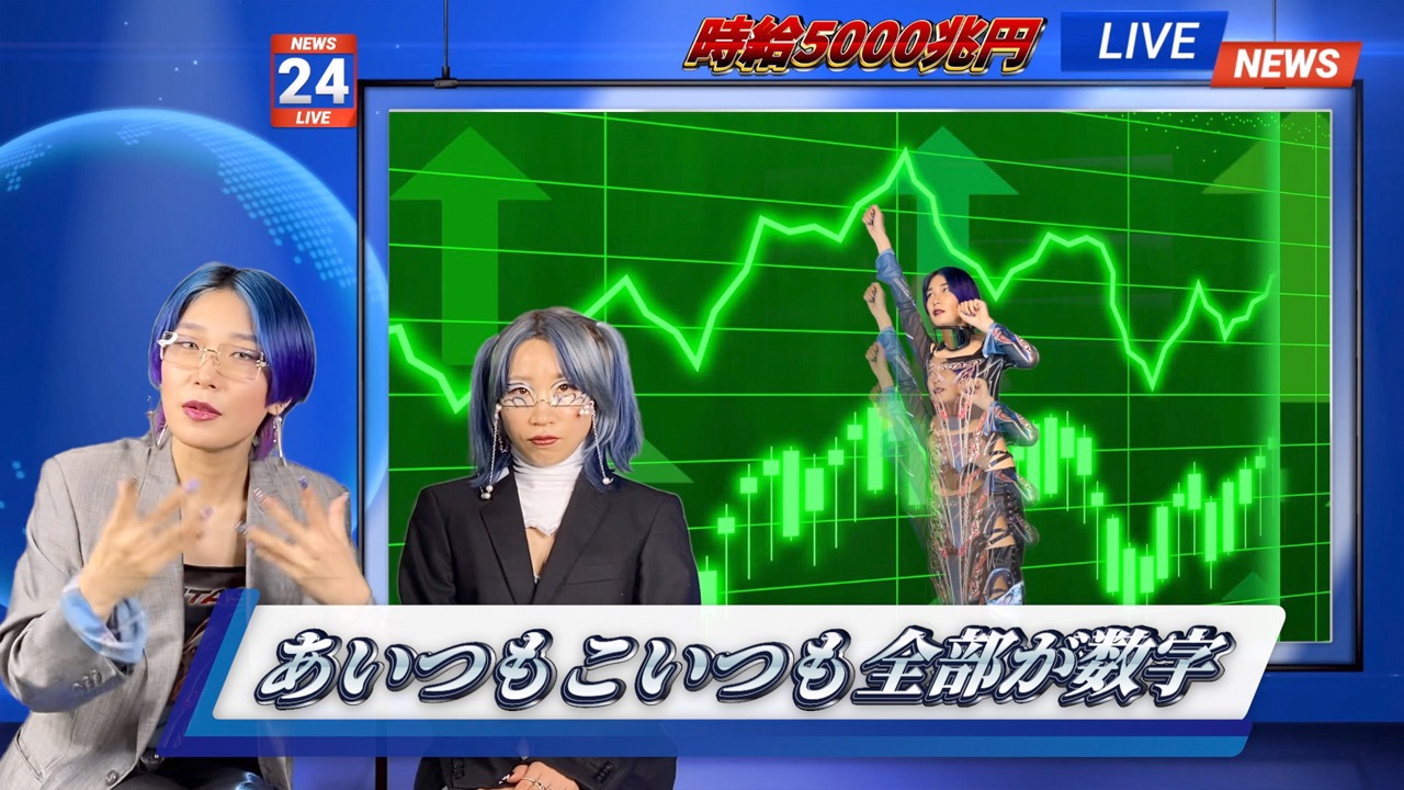 田島ハルコ、バイレファンキかけ子「時給5000兆円」ミュージックビデオのワンシーン。