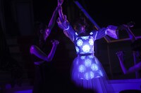 アーヤカ姫のドレスに浮かび上がった薔薇のマーク。（撮影：上飯坂一）