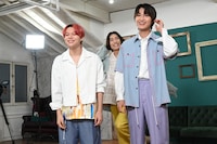 コメント収録を終えた（左から）志村玲於、柴崎楽、飯島颯。