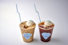 ovgo B.A.K.E.R Meiji St.とのコラボメニュー「TREASURE Coffee Oat Milk Latte / TREASURE Coffee Americano」。