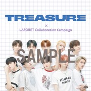 「TREASURE×LAFORETコラボキャンペーン」のステッカー。
