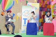 左から溜口佑太朗（ラブレターズ）、八木沙季（Lovelys）、田口空（アイドルカレッジ）。