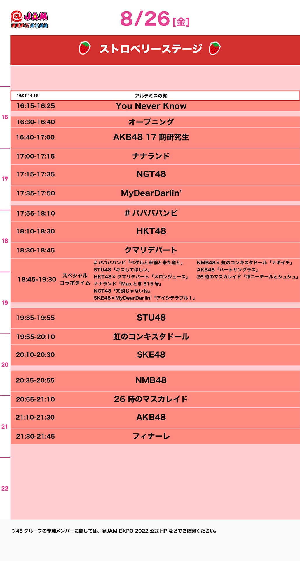 「@JAM EXPO 2022」8月26日公演のタイムテーブル。