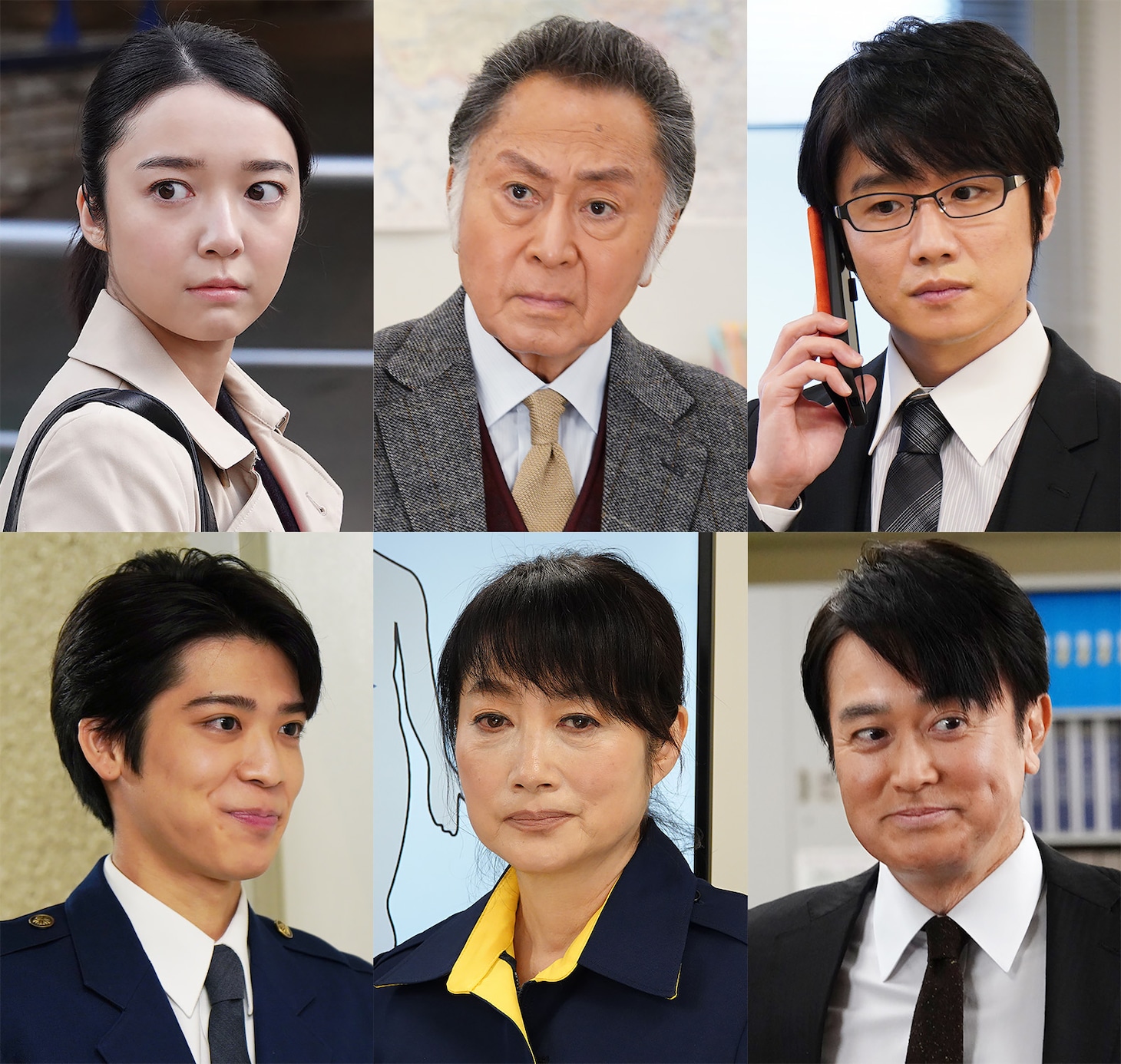左上から時計回りに上白石萌音、北大路欣也、風間俊介、石黒賢、余貴美子、松島聡（Sexy Zone）。(c)テレビ東京