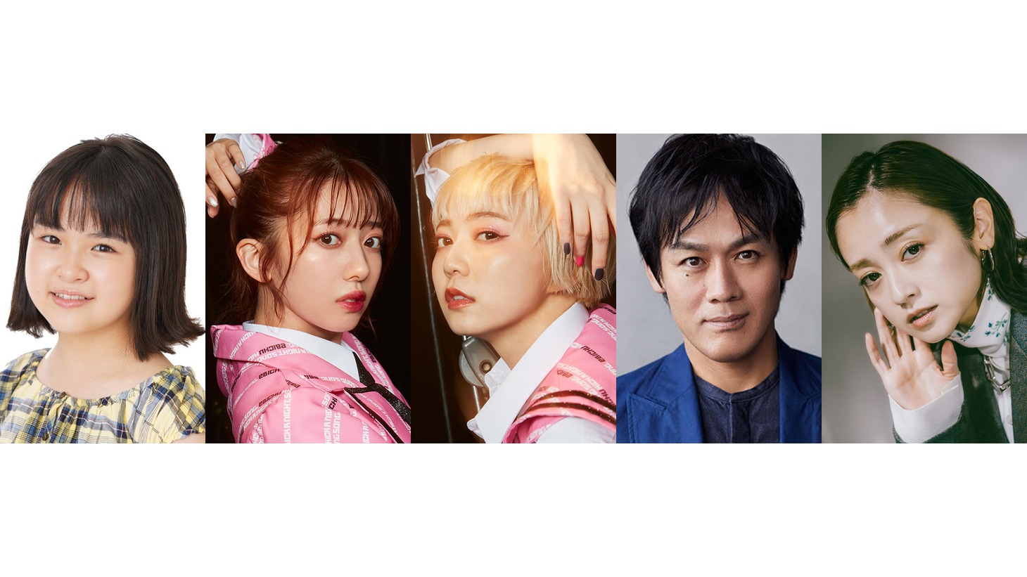 左から川上凛子、真山りか、安本彩花、森崎博之、安達祐実