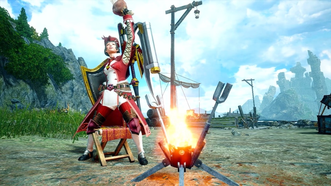 肉を焼くのっちさん似のハンター。