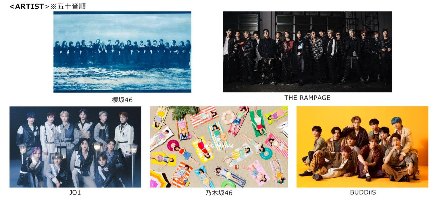 「Rakuten GirlsAward 2022 AUTUMN/WINTER」に出演する5組のアーティスト。