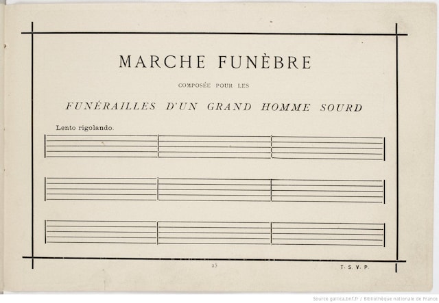 「Marche funebre composee pour les funerailles d'un grand homme sourd」の楽譜の1枚目。パブリックドメイン。Wikimedia Commons（※2）による。