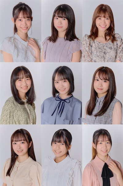 「佐久間Pアイドルプロデュースプロジェクト」合格者。上段左から齋藤、佐々木、高梨。中段左から永松、夏目、林。下段左から日比野、藤崎、吉村。