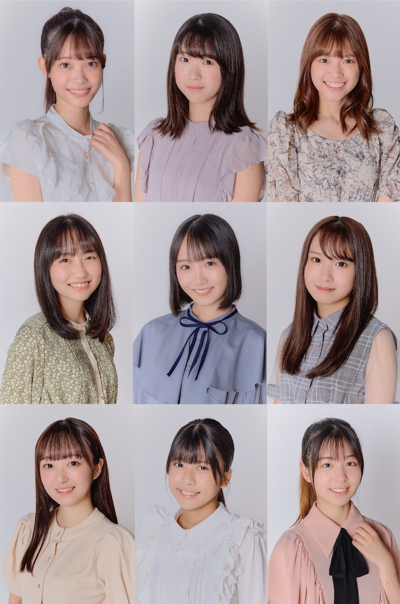 「佐久間Pアイドルプロデュースプロジェクト」合格者。上段左から齋藤、佐々木、高梨。中段左から永松、夏目、林。下段左から日比野、藤崎、吉村。