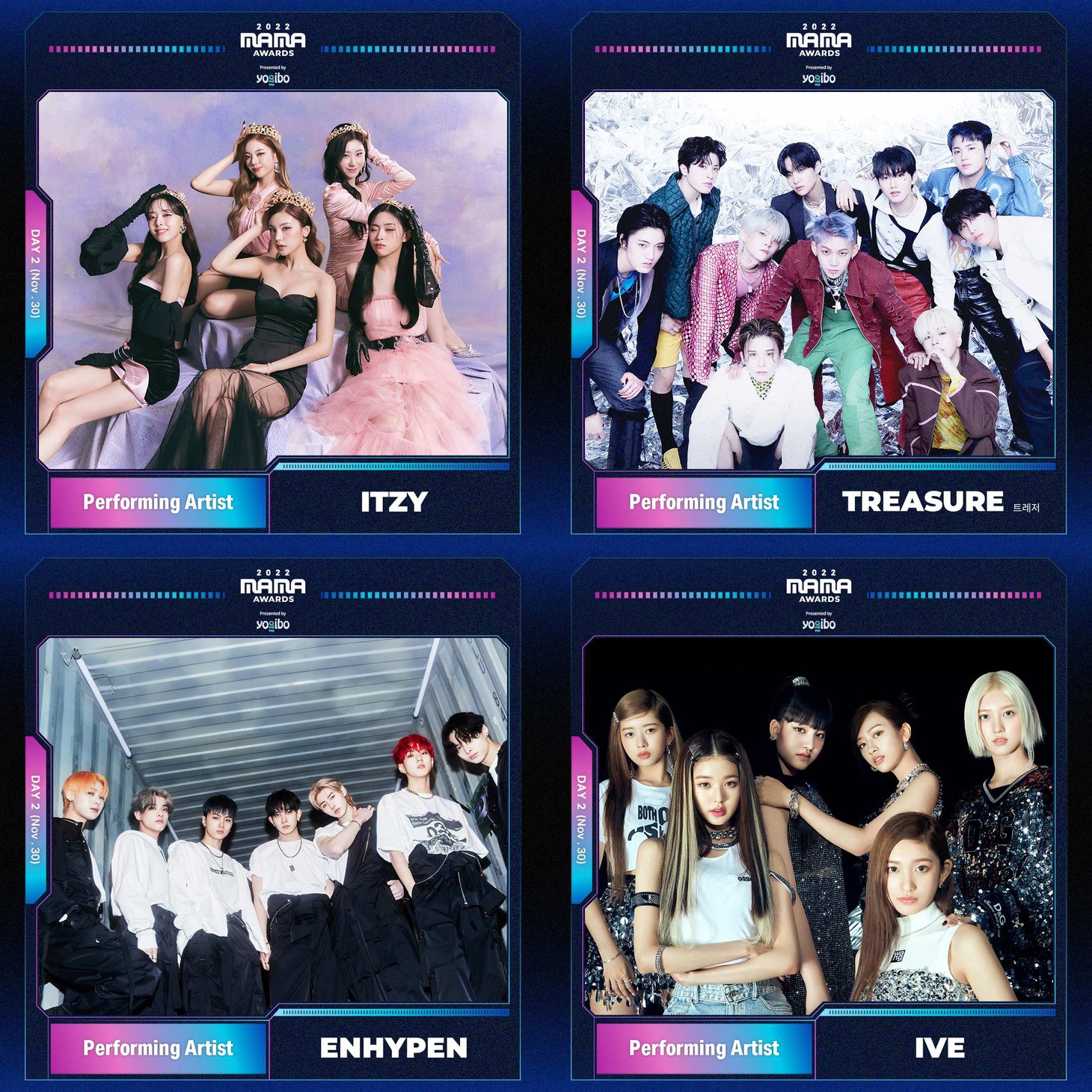 11月30日の「2022 MAMA AWARDS」に出演する4組。 (c) CJ ENM Co., Ltd, All Rights Reserved