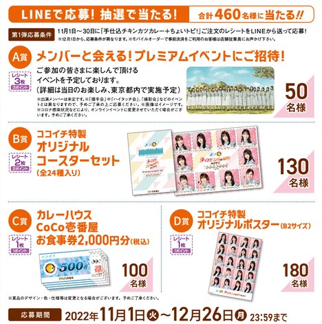 注文したレシートを「ココイチLINE公式アカウント」を通じて提出することで参加できる抽選キャンペーン。(c)Seed&Flower LLC