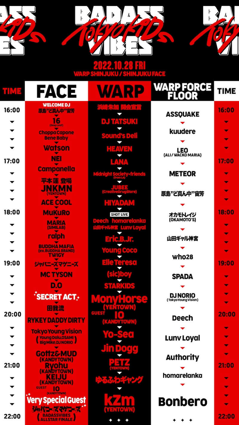 「BADASSVIBES presents TOKYO KIDS」タイムテーブル