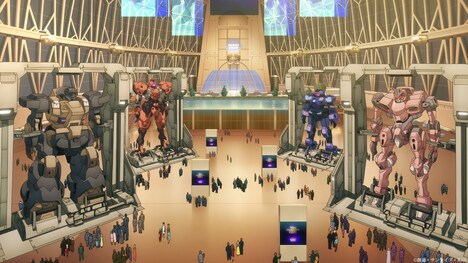 「機動戦士ガンダム 水星の魔女」第7話より、YOASOBIコラボデザインのデミトレーナー登場シーン。