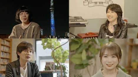 左上から時計回りに、峯田和伸、岸谷香、秋元真夏、柴那典。