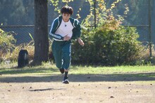 30m走に挑戦するタクヤ。