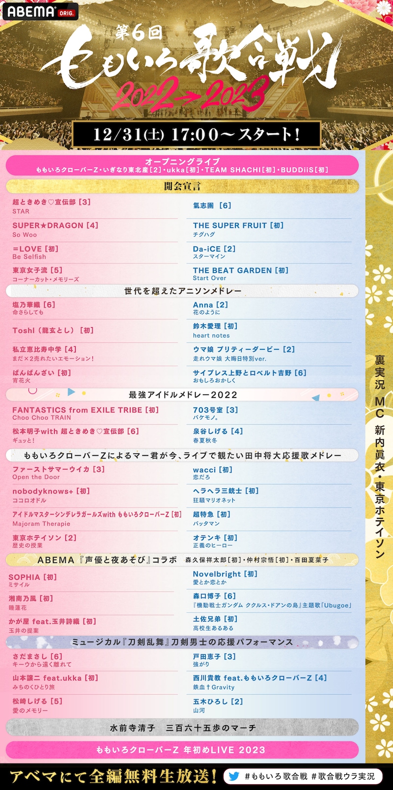 「第6回 ももいろ歌合戦」タイムテーブル (c) AbemaTV, Inc.