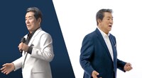 バーチャル若大将（左）と加山雄三（右）。