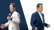 バーチャル若大将(左)と加山雄三(右)。