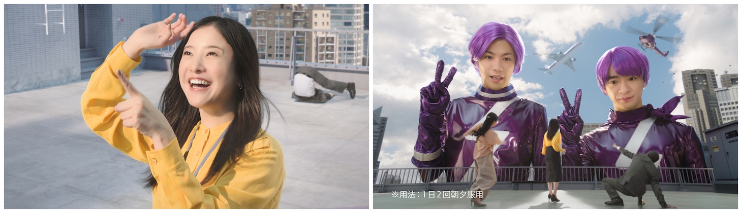 「アレグラFX」のCM「巨大アレグラ人現る」編より。