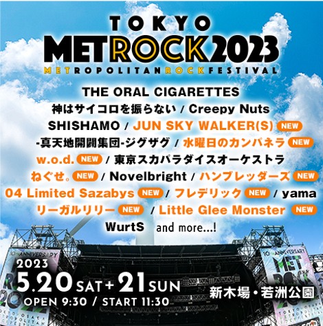 「TOKYO METROPOLITAN ROCK FESTIVAL 2023」出演アーティスト