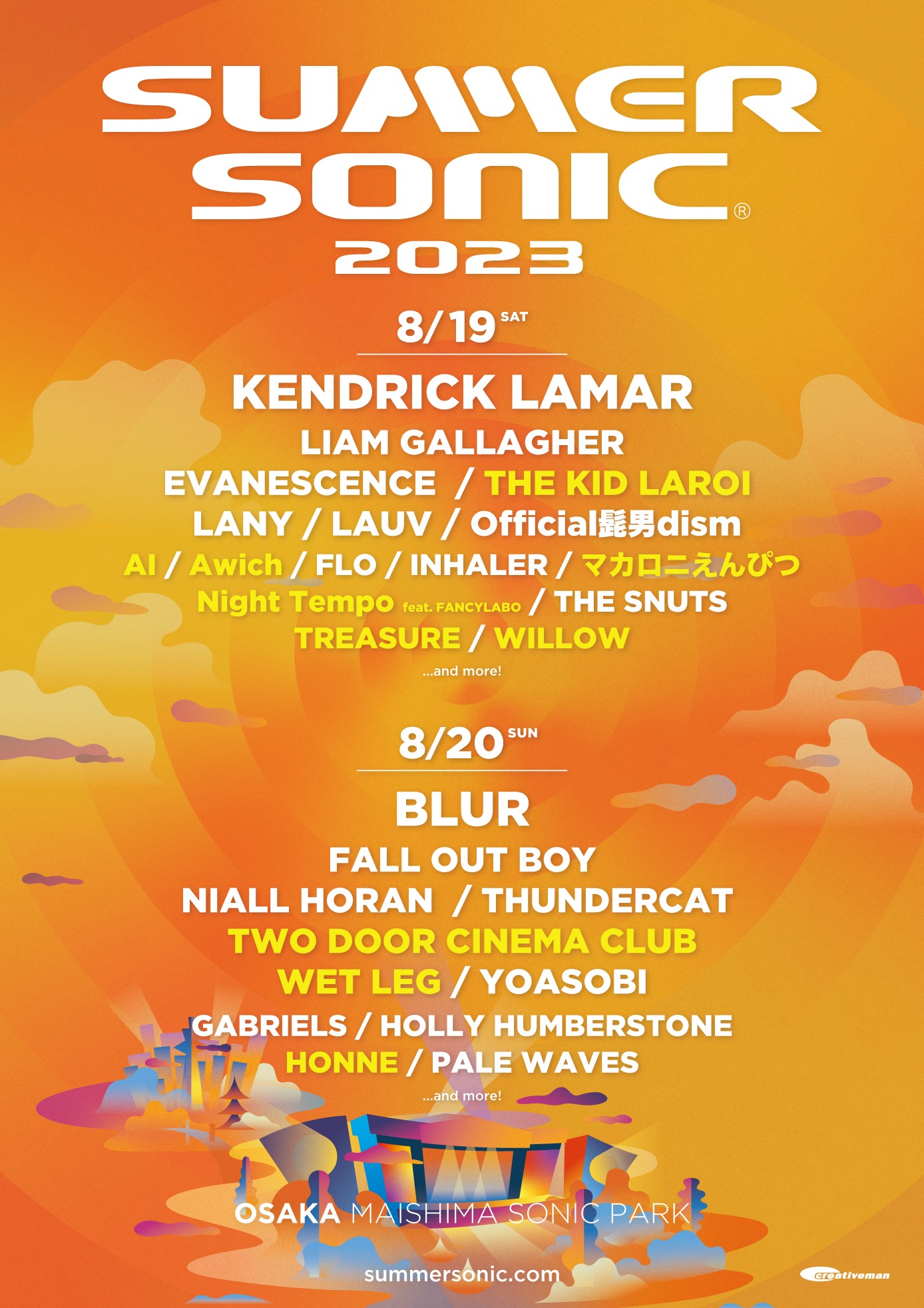「SUMMER SONIC 2023」の「OSAKA」出演者一覧。