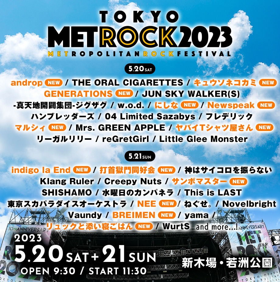 「TOKYO METROPOLITAN ROCK FESTIVAL 2023」出演アーティスト第4弾告知ビジュアル