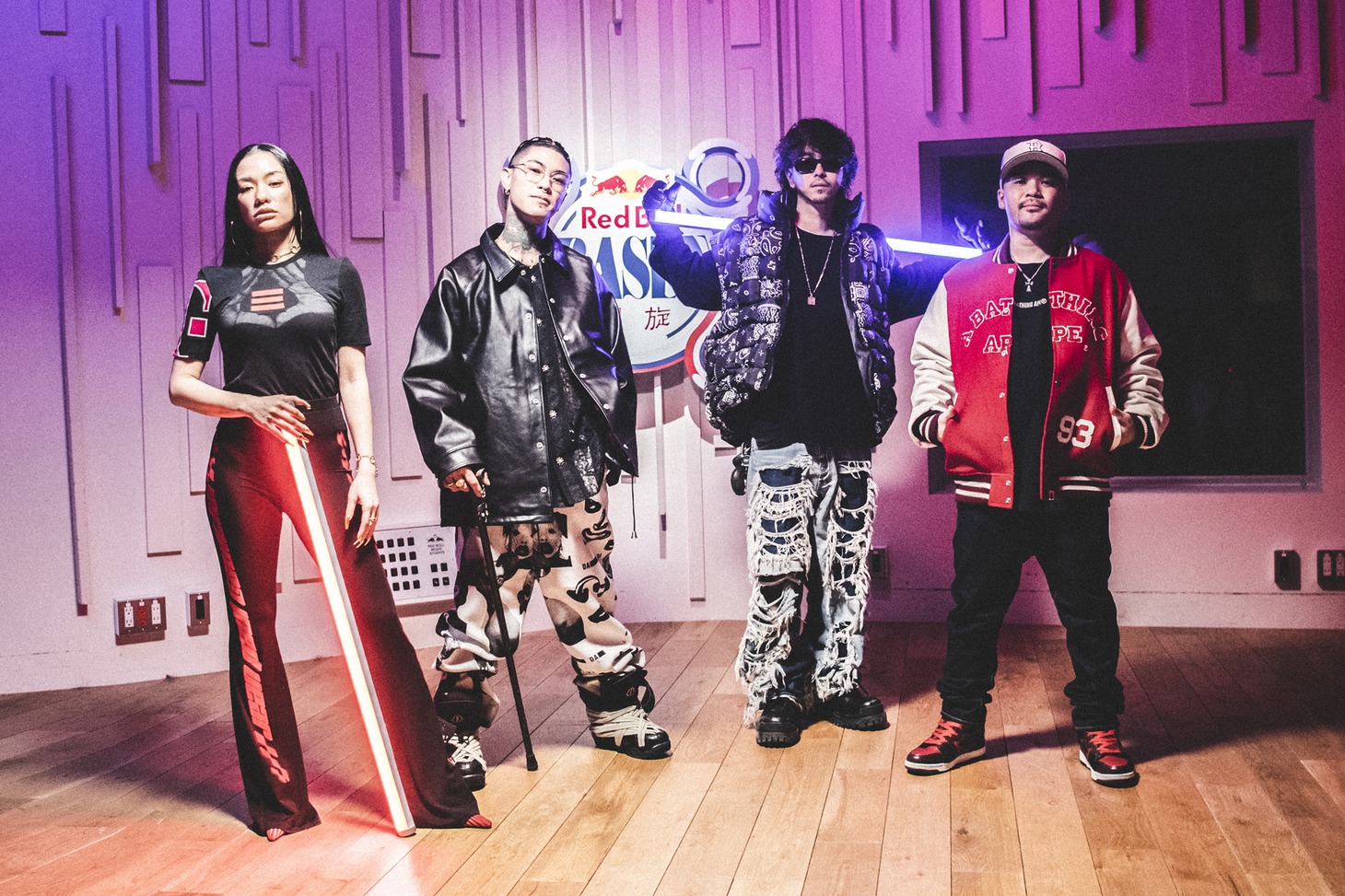 「RASEN」第20弾参加ラッパー。左からAwich、OZworld、唾奇、CHICO CARLITO。