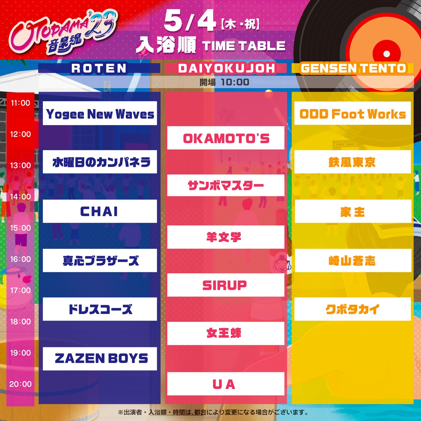 「OTODAMA’23～音泉魂～」5月4日のタイムテーブル。