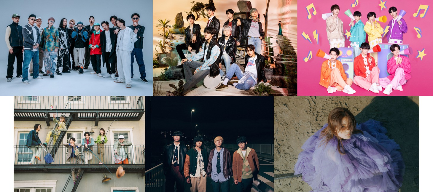 「CDTV30周年SP前夜祭」出演者。左上から時計回りに梅田サイファー、NCT DREAM、THE SUPER FRUIT、由薫、ヤングスキニー、Penthouse。