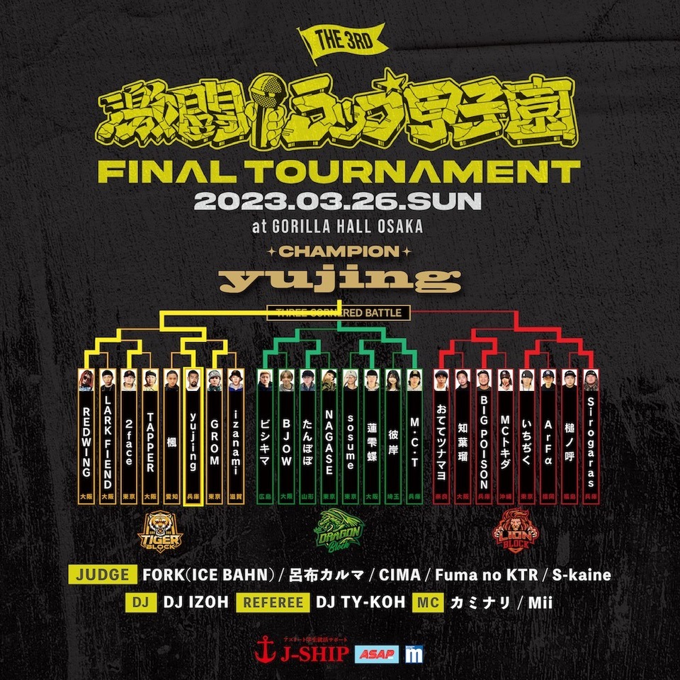 「激闘！ラップ甲子園」第3回大会決勝トーナメントの結果。