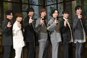 左からFUMINORI（BUDDiiS）、田中雅功（さくらしめじ）、古川毅（SUPER★DRAGON）、リョウガ（超特急）、吉田仁人（M!LK）、TETTA（ONE N' ONLY）、吉澤要人（原因は自分にある。）。