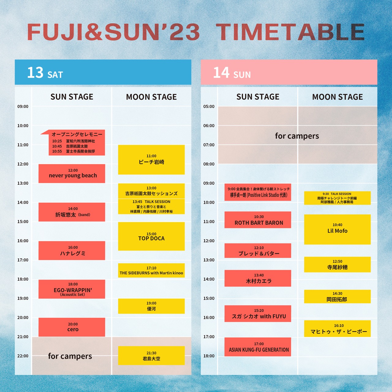 「FUJI & SUN '23」アーティストタイムテーブル