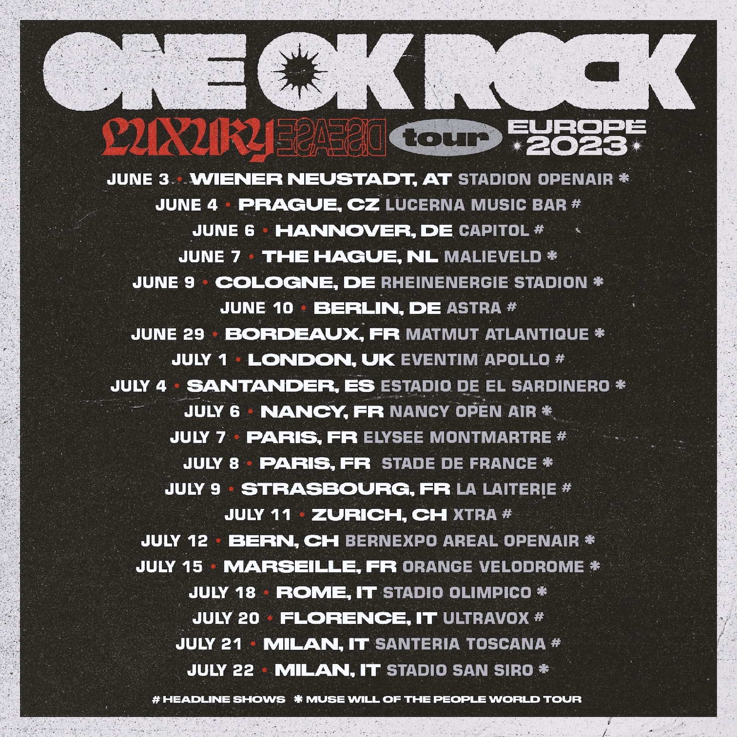 「ONE OK ROCK LUXURY DISEASE TOUR EUROPE 2023」告知画像