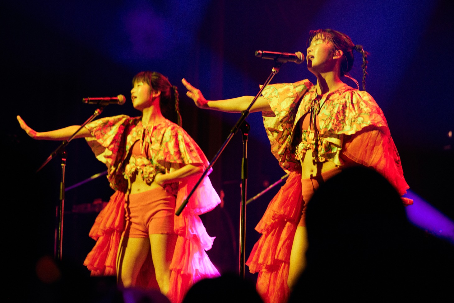 左からCHAIのカナ（Vo, G）、マナ（Vo, Key）。（Photo by Yoshio Nakaiso）