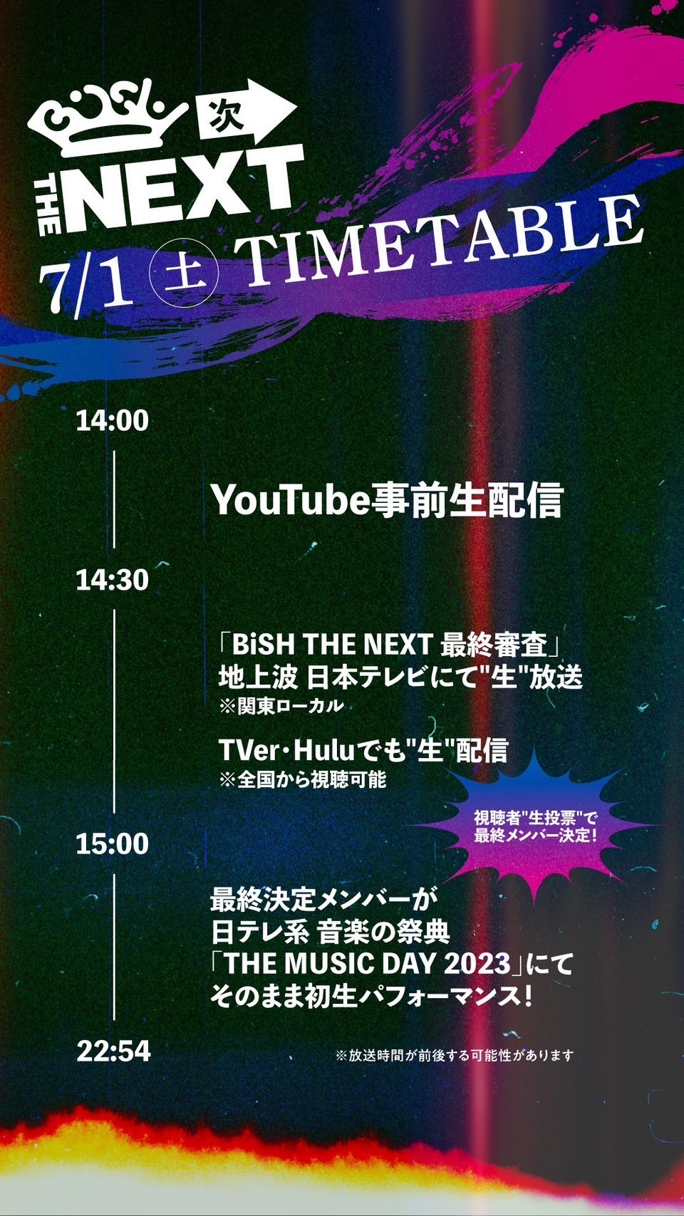 「BiSH THE NEXT」7月1日タイムスケジュール