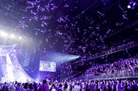 紫色のテープが舞う神奈川・ぴあアリーナMM。（撮影：上飯坂一）