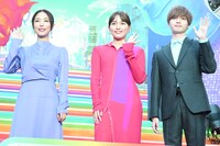 左からMEGUMI、川口春奈、玉森裕太（Kis-My-Ft2）。