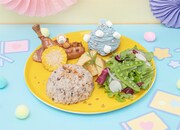 夢いっぱいJOCHUMプレート。価格は1800円（税抜）。写真は「Biraの骨付きフランク＆ベーコン（左上）」「マイクンのチーズモンブラン（右上）」をセレクトしたもの。 (c) 2023 SANRIO CO., LTD. APPROVAL NO. L640922