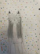 リタちゃんがしまおさんのために描いたイラスト。タイトルは「ネコオンナ」。