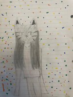 リタちゃんがしまおさんのために描いたイラスト。タイトルは「ネコオンナ」。