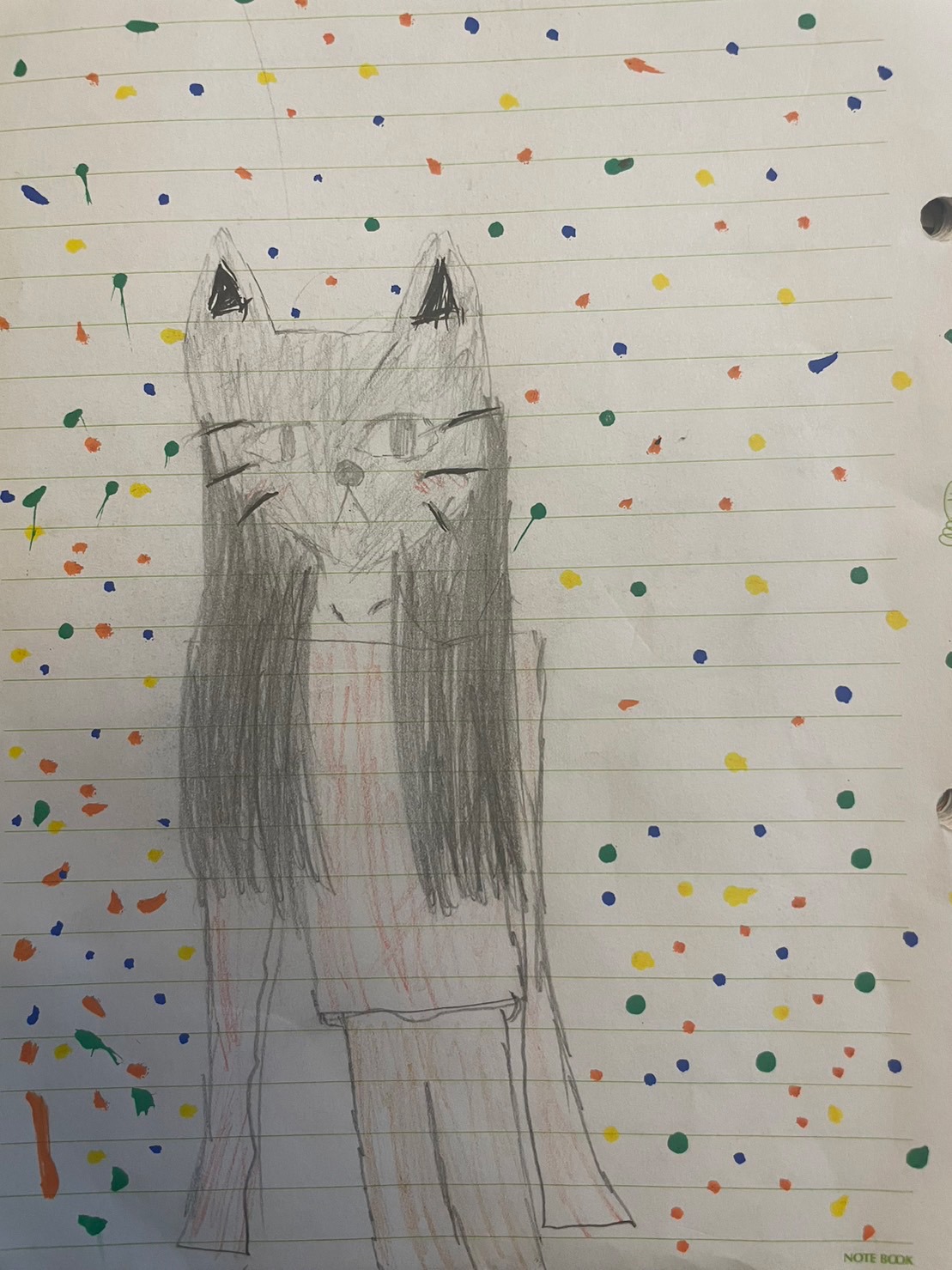 リタちゃんがしまおさんのために描いたイラスト。タイトルは「ネコオンナ」。