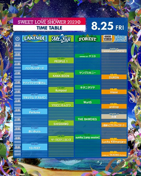 「SPACE SHOWER SWEET LOVE SHOWER 2023」8月25日タイムテーブル