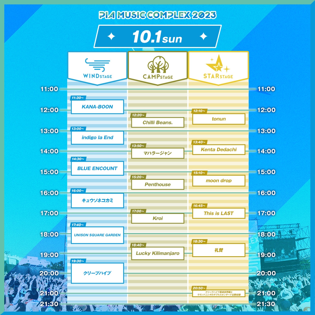 「PIA MUSIC COMPLEX 2023」10月1日タイムテーブル