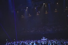 ブルーチーズを模したビーチフロートに乗って観客の上を進むano。（撮影：鳥居洋介）